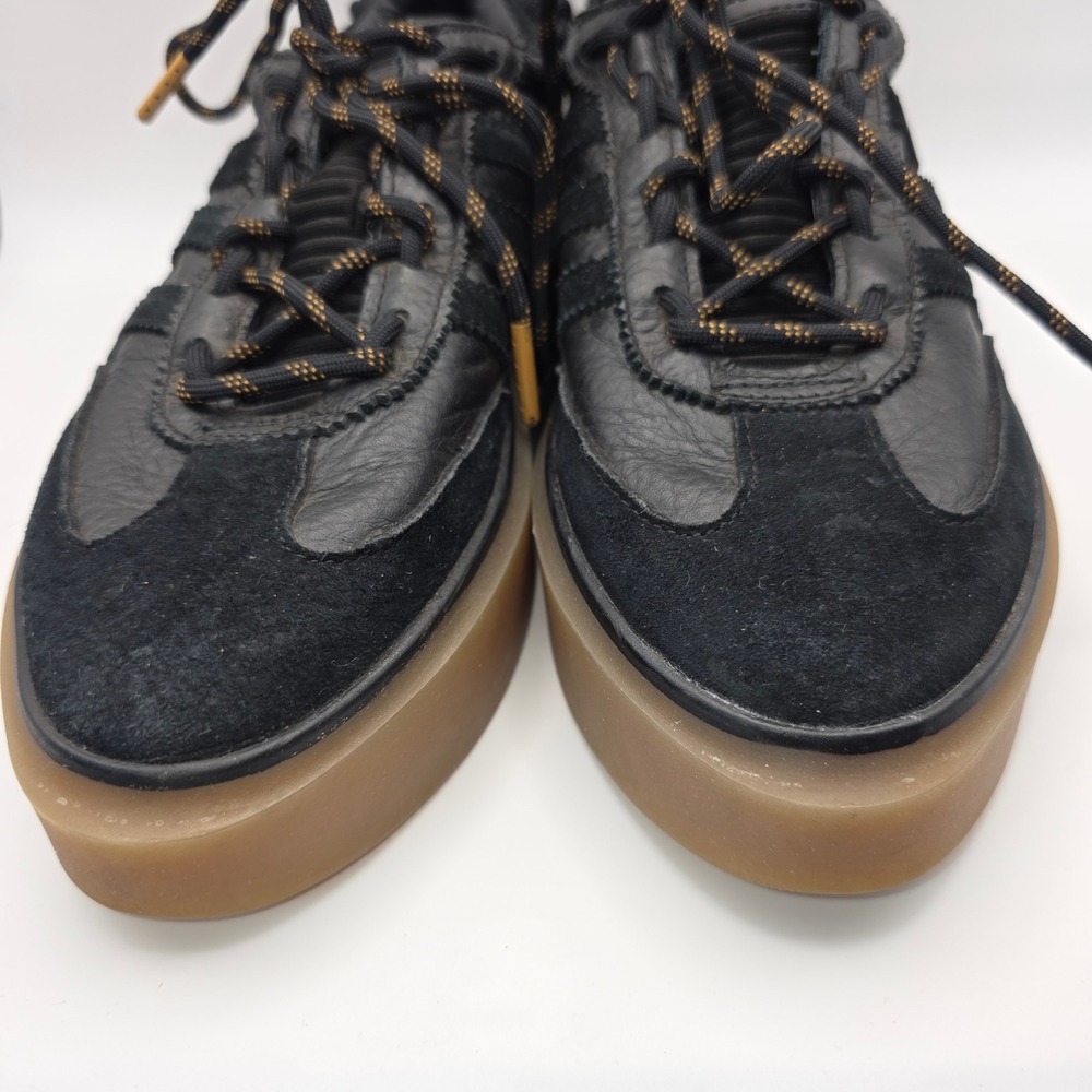 All-Black Leather & Suede Platform Sneakers with Gum Sole - Picture 7 of 11